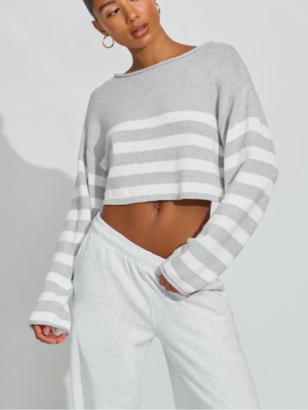 NWT Garage Gray & White Striped Cropped Sweater size medium